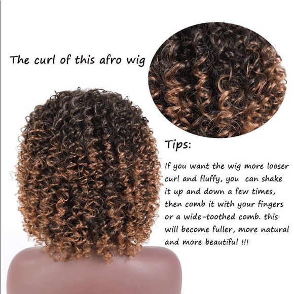 #418 Psalms Brown/black curly synthetic wig - Picture 3 of 4